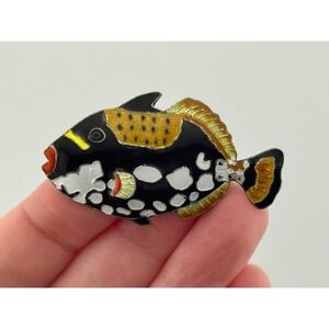 Zarah Sterling Silver Clown Triggerfish Fish Enamel Brooch Pin